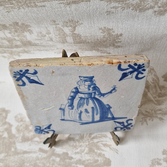 18世紀 オランダ デルフトタイル フラワー D◇ 花 アンティーク民藝