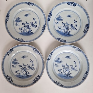 A set of 4 x 18th century chinese porcelain Kangxi dish decorated w. birds, rare QIANLONG QING, 18th