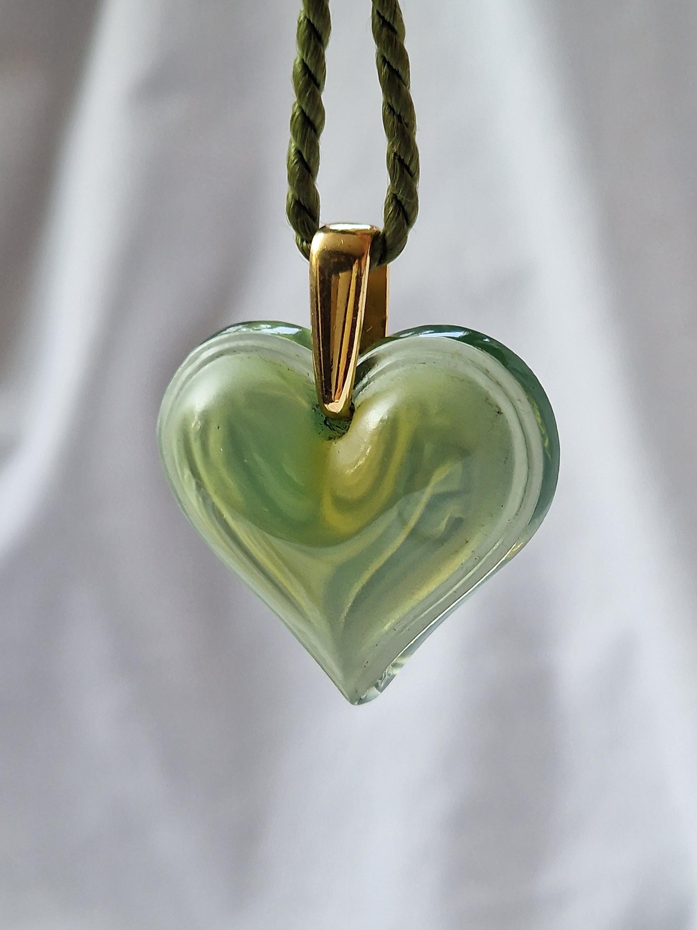 LALIQUE crystal green necklace with heart pendant designer ketting