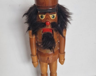 Antyczny xl 38 cm autentyczny dziadek do orzechów drewniany vintage retro ręcznie malowana dekoracja świąteczna z prawdziwym ruchem ust dziadka do orzechów, około 1920 r.