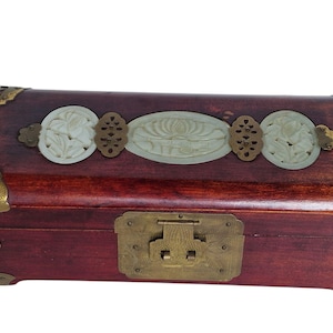 Chinese laquerer rectale  jewelry box kabinet good condition large, vintage,  Wood jade copper brass