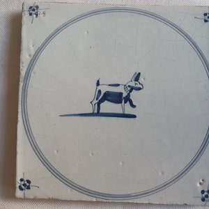 18th antique dutch delft circle tile 18th century hare blue delft tile dog TEGEL cirkeltegel image 1