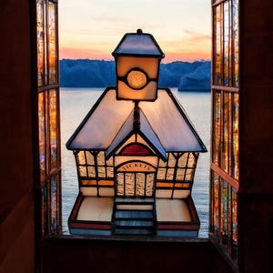 Vintage Tiffany-Stil Glasmalerei Ticket Station Station Lampe | Handmade Sammler Wohn Dekor | Zug-Liebhaber Geschenk | Gemütliche Ambiente Beleuchtung