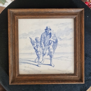 ROYAL DE Delft, RARE !  après Israels 1881, lettre C, handgeschilderd Porceleyne Fles aardewerk tegel, poterie antique onbekend signatuur