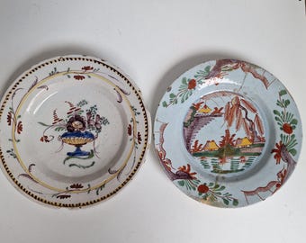 アンティークデルフト焼き皿、18世紀オランダシノワズリ、ペア - Etsy 日本