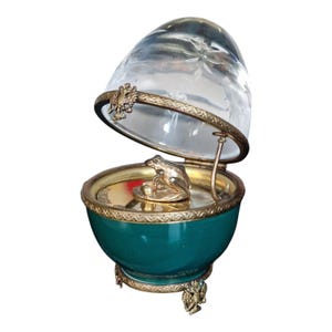XL Fabergé-ei, kikkerkoningsbalsprookje, gemarkeerd, genummerd, porselein, geëtst kristal, sterlingzilver, 24-karaats goud verguld faberge, authentiek