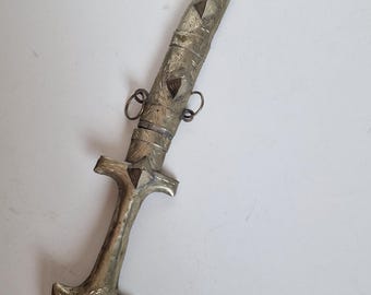 Antiekzilveren Jambiya-dolk, Noord-Afrikaans mes, sabel van etnische nomaden (l 43 cm)