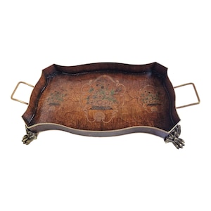 Designer italian XL ! Vintage large serving tray. Rare, faux leather Centerpiece brass, hollywood regency italian