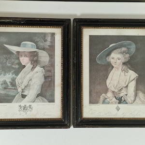 UK engravings, brocante antique set Antieke gravures Lady Spencer and Bingham