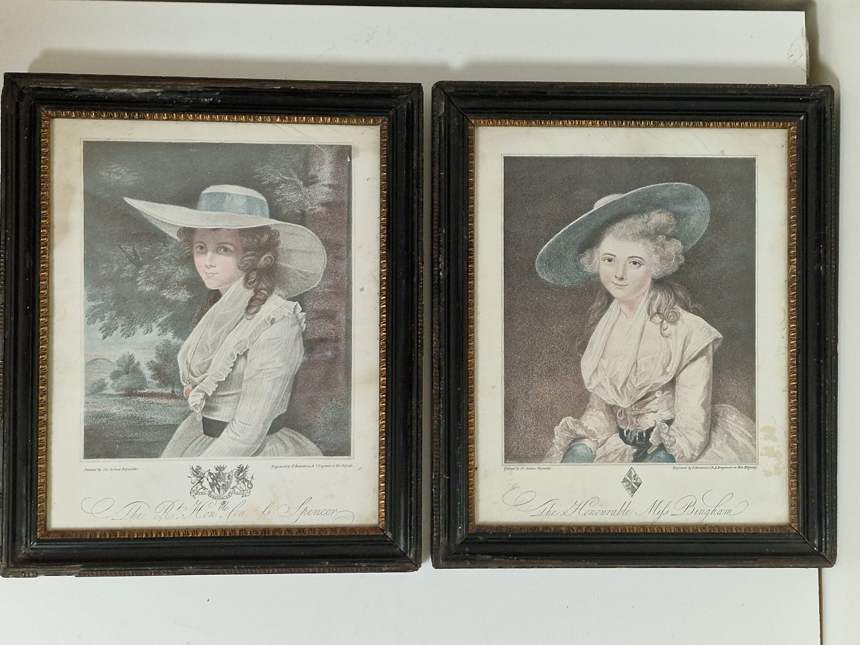 UK engravings, brocante antique set Antieke gravures Lady Spencer and Bingham