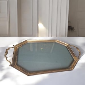 XL antique italian venezian murano serving tray Large  64 cm glass brass gold copper art nouveau period serving tray ca 1910, platter plate
