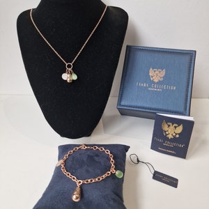 FABERGE Bedelarmband plus bedelketting by Fabergé, adjustable, box, coa 925 sterling zilver 24k gilt rosegold italian stenen Tatiana set egg