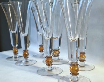 ムラーノガラス シャンパンフルート ペア マルチカラー レッドステム