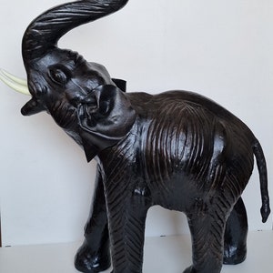 LARGE LEATHER XL ! Omersa X Abercrombie & Fitch style elephant Vintage 60s/70s leren midcentury modern collectable Dimitri, 53 cm olifant
