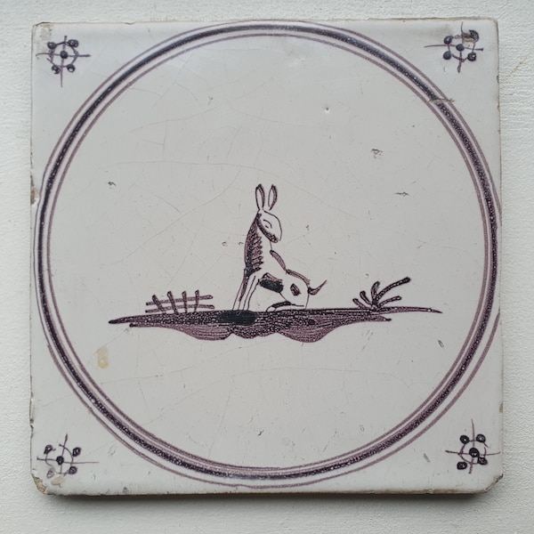 Antique Dutch tiles with an rabbit 18th antique dutch delft manganese circle tile 18th century springer circle tiles