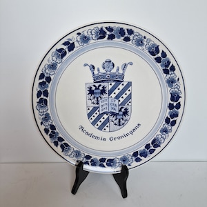 ACADEMIA GRONINGEN, RUG, Rijks universiteit Groningen, handgeschilderd Royal Goedewaagen aardewerk bord, plateelschilder Js University Dutch