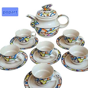 PopArt, Rosenthal Studio-linie × Hafner, Spirit 6 p tea or Coffee Service rare 14 part porcelain andy warhol haring period 80s flash pop-art