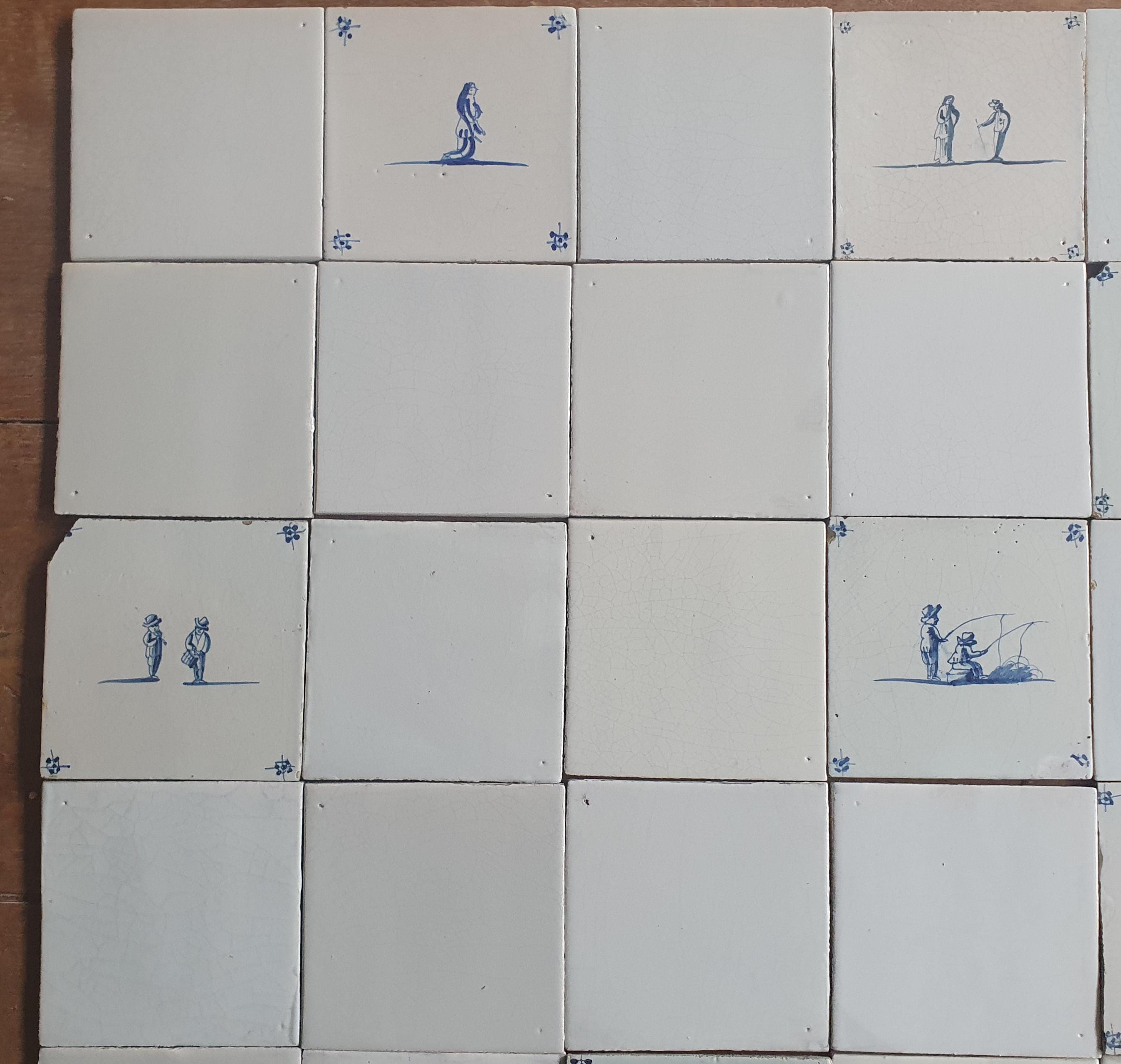 アンティークデルフトタイル、オランダ人絵、13 x 13 cm（30枚セット