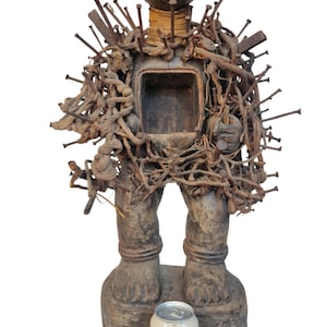 ethnographic Large African Nkisi Nkondi Power Figure, Congo Fetish Statue, Tribal Art, Authentic African Sculpture, around 1940