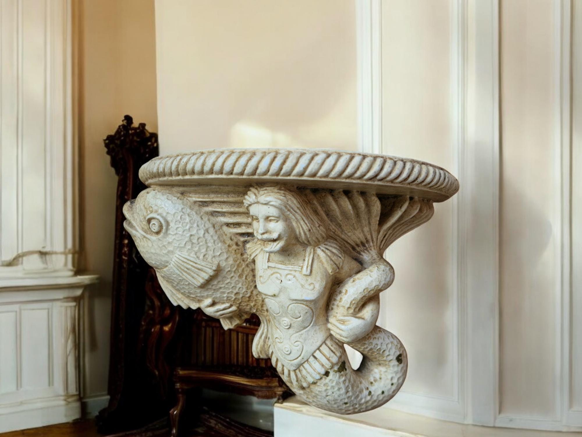 Console Murale Baroque Éléphant - Étagère Décorative Style Ancien Or - Neuf