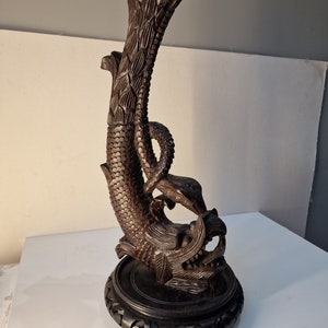 XL Handgesneden houten beeld van een draak - china, begin 20e eeuw china republiek 44 cm rose dragon vintage republic on stand finely carved