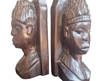 ヴィンテージの手彫りの硬材アフリカ黒檀ブックエンド - Etsy 日本