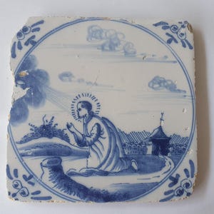 This antique Delft tile depicts the Biblical scene , antique dutch delft blue tile bible  around 1780
