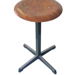 stool, kruk, Mid-Century Danish Stool by Randers Denmark | Vintage Industrial Teak and Metal Stool 1960s