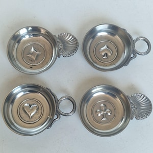 4 Franse Parijse wijnproeverijen Franse Tastevin of Sommelier Cup voor wijnproeven, french tastevins old vintage kaartenhuis