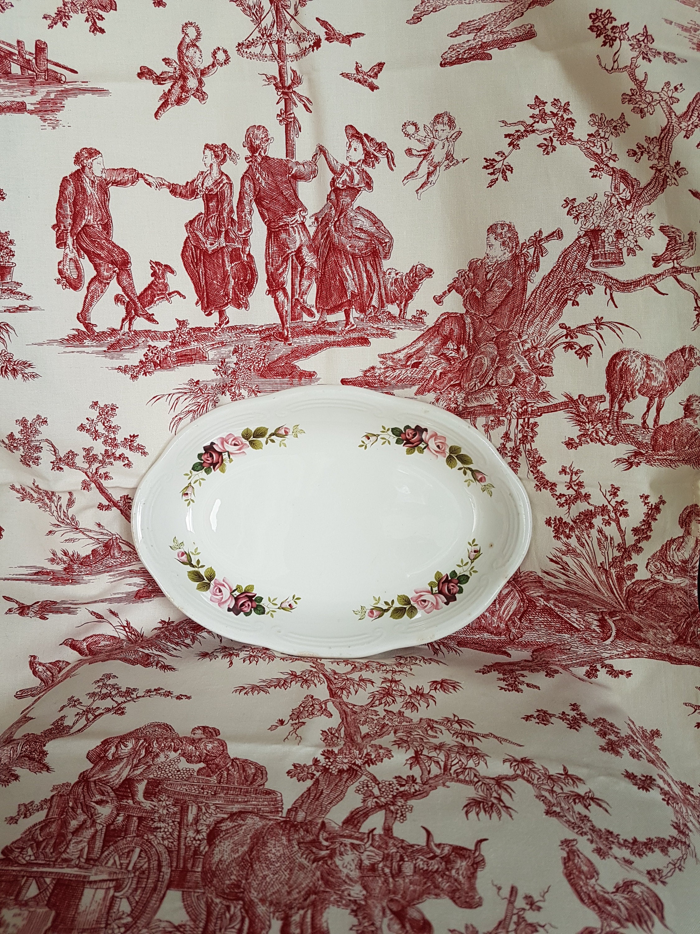 Très Joli Petit Plat Ancien Fleuri Moulin Des Loups, Orchies, France, Vintage/Small Antique Flowery