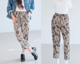 Vintage 80s Japanese Floral print capri pants / boho pants / Vintage pants