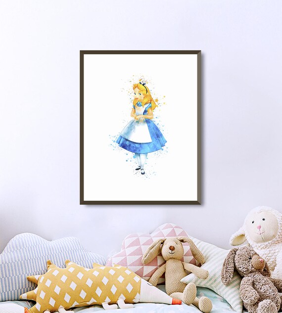 Alice In Wonderland Disney Princess Watercolor Wall Art Printable Nursery Gifts Bedroom Decor Baby Kids Room Art Poster