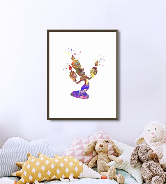 Lumiere2 Watercolor Silhouette Beauty And The Beast Disney Princess Watercolor Wall Art Printable Nursery Gifts Bedroom Decor Lumiere