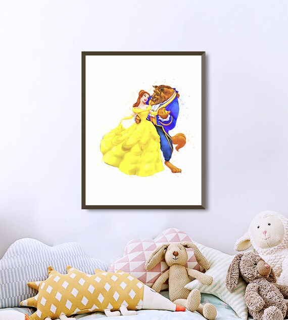Belle Beauty And The Beast Disney Princess Watercolor Wall Art Printable Nursery Gifts Bedroom Decor Baby Kids Room Art Poster