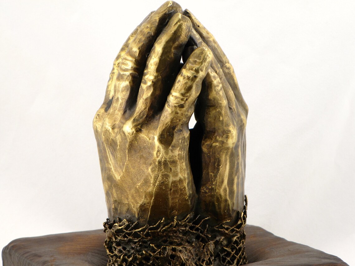 Bronze sculpture Praying hands statue Metal art Table Etsy
