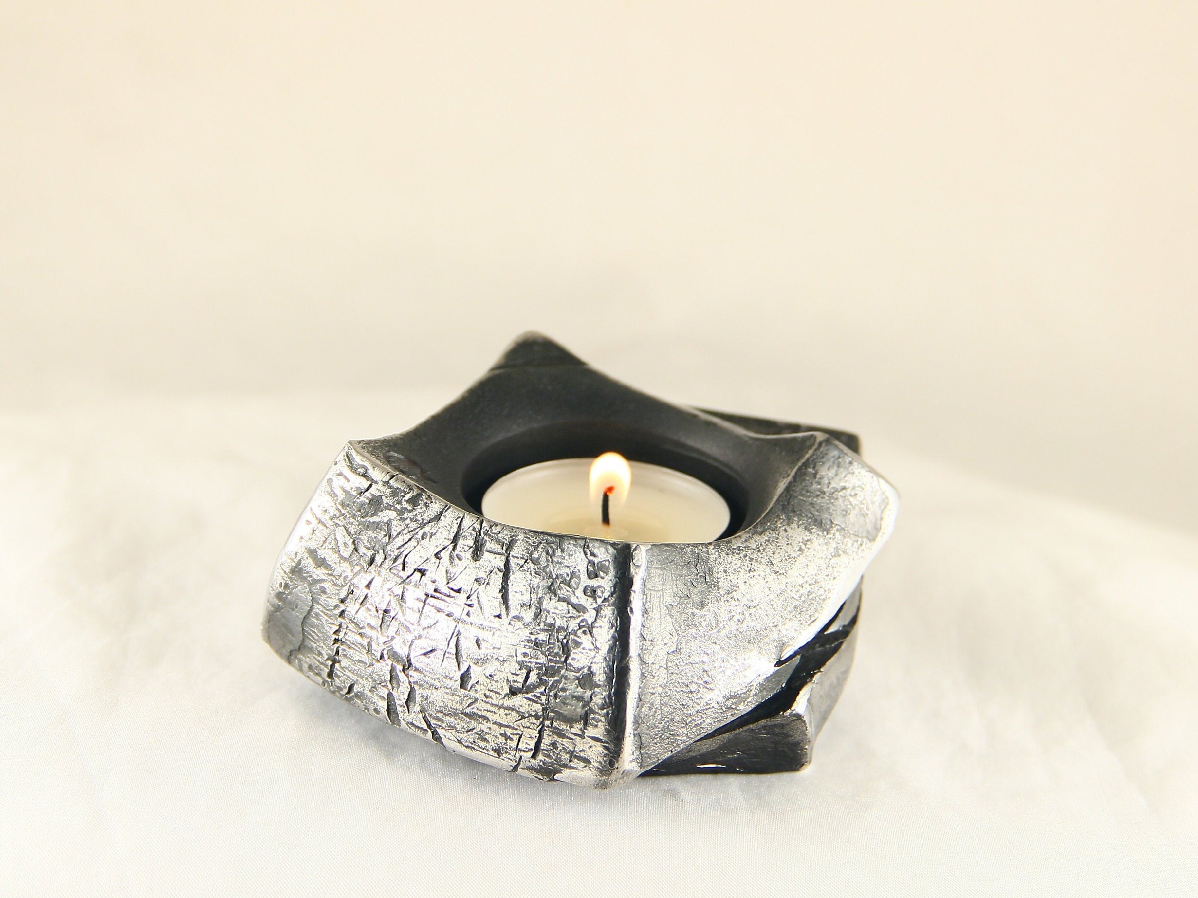 Metal tea light candle holder Brutalist decor Etsy