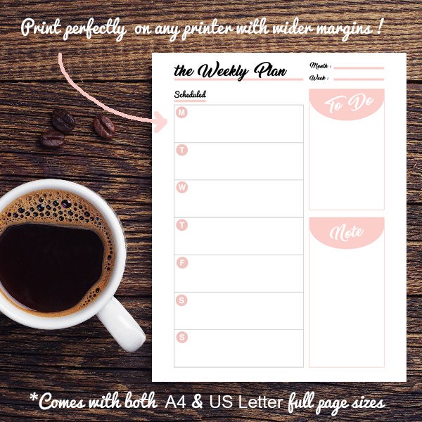 Printable Weekly Planner 4 Sizes Planner US Letter Planner, A4 Planner ...