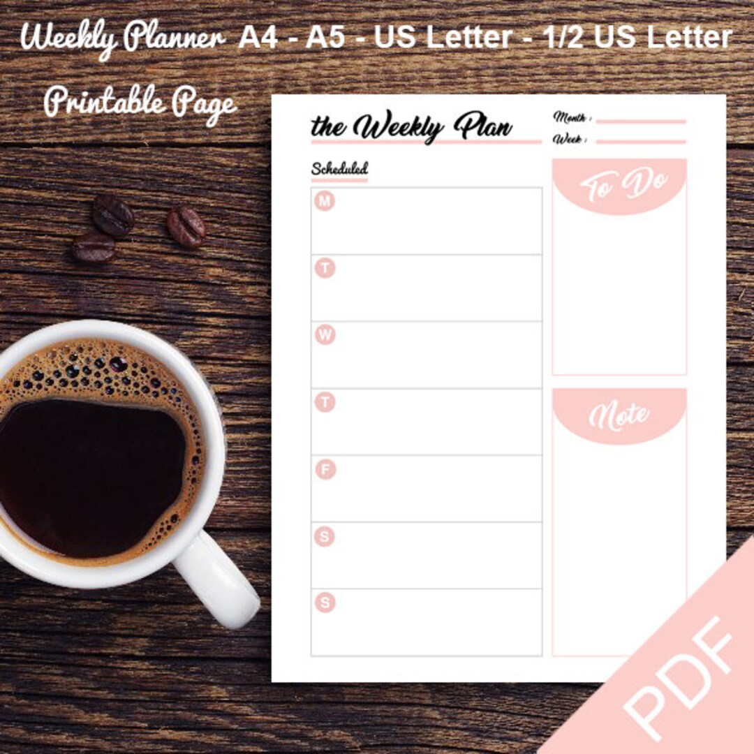 Printable Weekly Planner 4 Sizes Planner US Letter Planner, A4 Planner ...