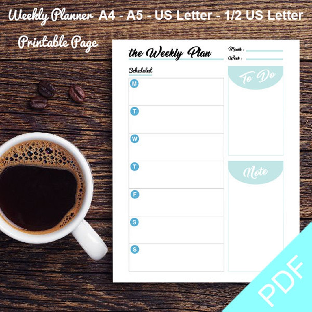 Printable Weekly Planner 4 Sizes Planner US Letter Planner, A4 Planner ...