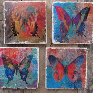 Butterfly Coasters, Boho Butterfly Coasters, Rustic Birthday gift, Butterfly gift for her, Housewarming gift. Gardener gift, Hostess Gift