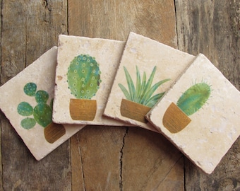 Cactus Coasters Set of 4, Cactus Gift, Desert Cactus Housewarming Southwest, Rustic Southwestern, Coworker gift, Gift for Her, succulents