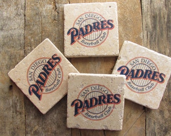 San Diego Padres Coasters Set of 4, Padres Gift, Vintage Baseball Bar decor, Padres Gift for Dad, Rustic Baseball, Birthday Gifts, Sports