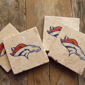 Denver Broncos Coasters Set of 4, Football gift. Broncos Gift for Dad. Denver Fan. Broncos Decor Idea. Birthday Gift idea, Broncos decor