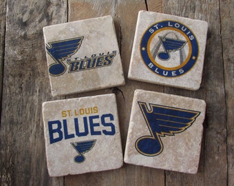 St Louis Blues Coasters Set of 4, Blues Hockey Gift, Father, Husband, St, Louis Blues Fan Decor, Birthday gift idea for Dad, St Louis MO