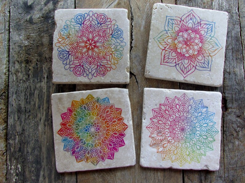 Botanical gift Mandala Gift Birthday gift for friend Rainbow Mandala Coasters Mandala gift idea Gift idea Sister Birthday gift idea