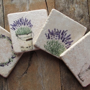 Lavendar Vintage Lavender Coaster Set of 4, FREE SHIPPING, Lavender Herb, mom birthday Gardener gift, Flower Wedding gift, wedding favors