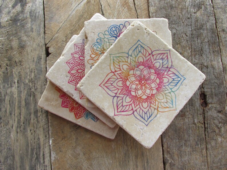 Botanical gift Mandala Gift Birthday gift for friend Rainbow Mandala Coasters Mandala gift idea Gift idea Sister Birthday gift idea