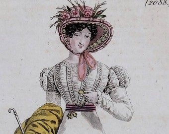 Antique Print PERIOD FASHION COSTUME Ladies Dress No.2088,Journal des Dames,  1822