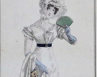 Antique Print PERIOD FASHION COSTUME Ladies Dress No.2082,Journal des Dames,  1822