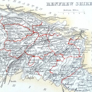 Carte ancienne RENFREWSHIRE ECOSSE Fullarton lithographie col. originale à la main 1868